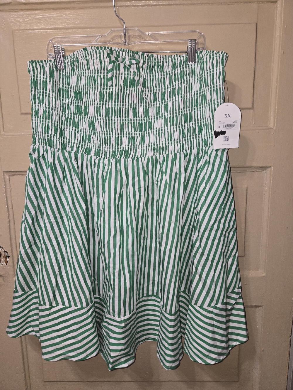 Arula Green White Striped Strapless Smocked Mini Dress NWT Size: 3X